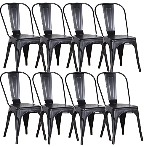 EGOONM Juego de 8 Sillas de Metal Apilables de Metal Estilo Vintage Industrial; Sillas de Comedor, Sillas de Estilo Industrial, Vintage sillas de Restaurante (Negro)