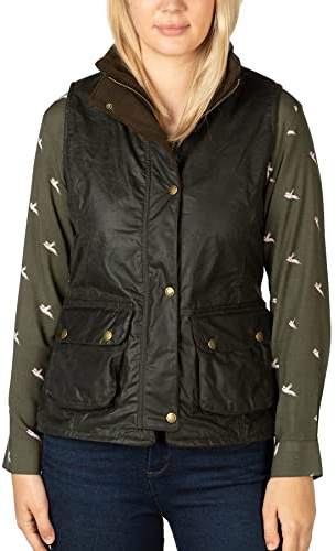 Ladies Fleece Lined Wax Waistcoat Women’s Waxed Cotton Waistcoat British Made Sleeveless Bodywarmer (as8, numeric, numeric_12, regular, regular, Olive)