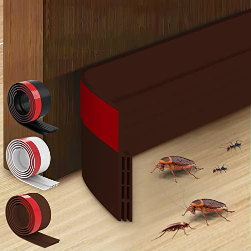 Door Draught Excluder,Door Bottom Seal,Under Door Draft Stopper Seals Anti-Collision Strong Adhesive Weather Stripping Tape Soundproof Draught Stoppers White (Brown)