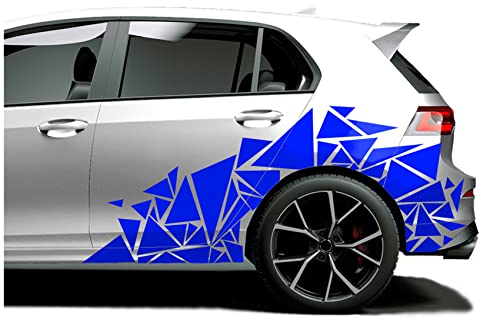 Finest Folia XXL Autoaufkleber Dreiecke 2er Set je 60x200cm geometrisches Design Auto Seite Motorrad Bus Sticker Kfz Zubehör Camouflage Tuning Dekor KX075 (Blau)