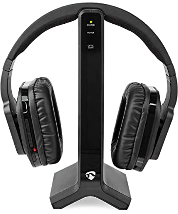 Casque TV sans Fil - RF - Tour d'oreille - Durée de Lecture maximale de Batterie: 8 Heures - 25 m - Audio numérique - Station de Charge - Noir