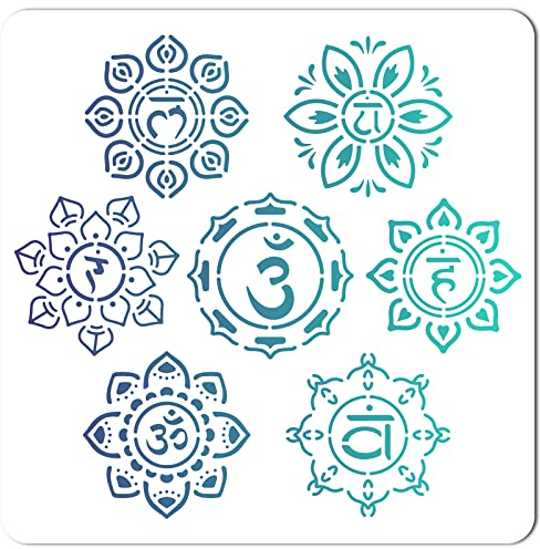 GORGECRAFT Chakra-Schablonen-Vorlagen 30x30cm 7 Stile Blumenmuster Große Quadratische Schablonen Wiederverwendbares Kunststoffschild Zum Malen Auf Holz Wand Karte Boden Leinwand Zeichenwerkzeug