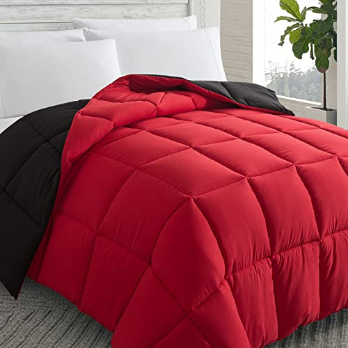 Daunenalternative Steppdecke, Rot/Schwarz, Queen-Size-Größe, Ganzjahres-Bettdecke