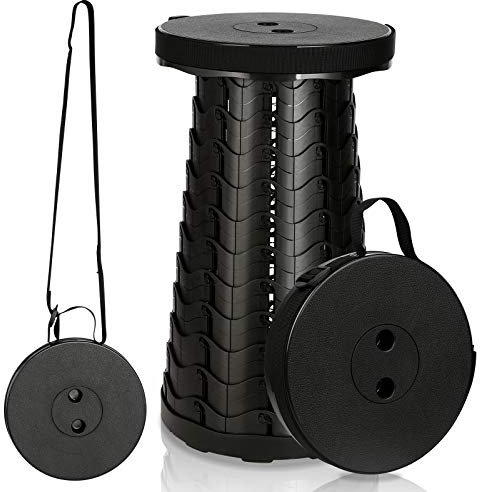 Izrielar Klapphocker Tragbarer, 1x Faltbar Campinghocker Teleskophocker Höhenverstellbar für Camping Wandern Reisen Grillen, 180 kg belastbar, Schwarz