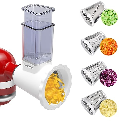 Updated Shredder Cheese Grater Attachment for KitchenAid Stand Mixers, Salad Machine with Vegetable Slicer, Salad Maker, Food Slicers Slicer Shredder Attachment with 4 Blades Dishwasher Safe