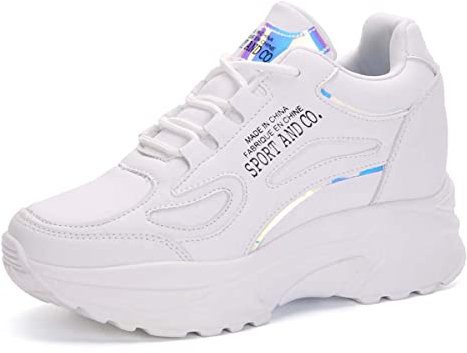 MIXSEN Scarpe da Ginnastica con Zeppa Interna da Donna Sneakers Alte con Zeppa Leggere Casual Plateau Alta 8 CM(Bianco-A,39)