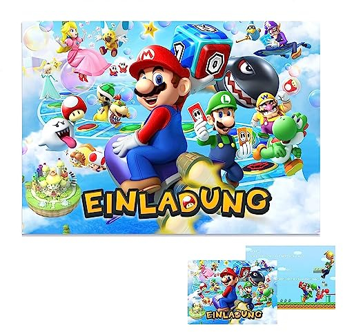 GUBOOM Super Mario Einladungskarten Kindergeburtstag 12er Set, Super Mario Einladungskarten Kindergeburtstag Junge Mädchen, Einladungskarten Geburtstag Deutsch für Super Mario Themed Party