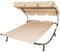 TecTake® Lettino Prendisole Doppio con 2 Cuscini da Esterno, Robusto Telaio in Metallo, Comode Rotelle, Tenda da Sole Pieghevole, Resistente agli Agenti Atmosferici - Nero/Beige