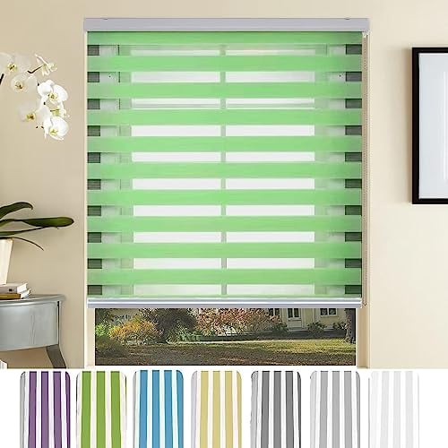 Lamellenvorhang Vertikaljalousie 115 x 320 cm Doppeltes Tuch, Schutz der Privatsphäre Day + Night Plissee Falt-Rollo Inkl. Aller Montage-Teile für Tür und Fenster, Grün