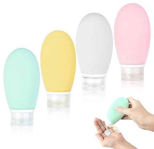 4 Piezas Botes Viaje Rellenables 100ml, Botellas de Viaje de Silicona, Envases de Viaje a Prueba de Fugas para Champú, Loción, Crema y Acondicionador, Sin BPA