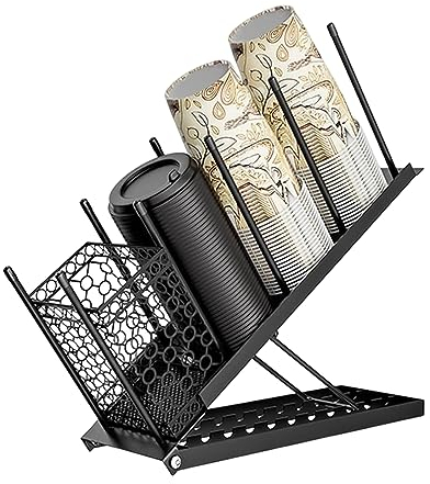 Organizer da Caffetteria con 4 Verticale Scomparti, Stazione Porta Zucchero Portabicchieri - Tea Station, per Bicchieri Monouso in Carta, cannucce, coperchi, creme, per Cucina e Bar (Nero)