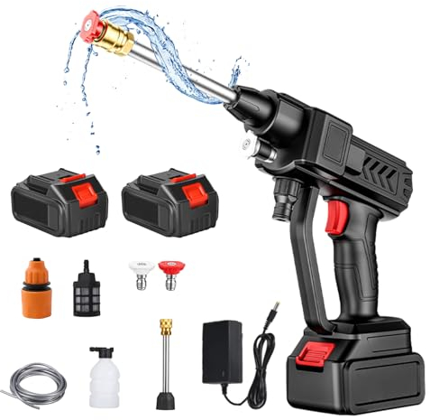 Akku Hochdruckreiniger, 48V Mobiler Hochdruckreiniger, Tragbarer Hochdruckreiniger mit 2 Akku und Ladegerät, 30 Bar mit 5M Schlauch, Hochdruck-sprühwasserpistole für Auto, Terrasse, Fenster