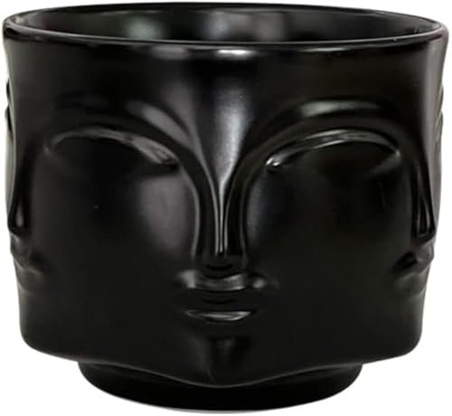 SFBBCLOZ Face-Shaped Vase Ceramic Planter Head Face Modern Indoor Flowers Plant Pot Creative Human Face Statue Decoration Flower Pot Bedroom Living Room Office (Black)