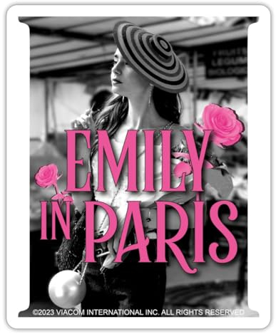 Spreadshirt Emily In Paris Emily Mit Rosen Schwarz-Weiß Sticker Aufkleber, 10 x 10 cm, Mattweiß