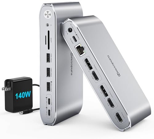 Minisopuru Upgrade DisplayLink Docking Station Triple Monitor with 140W Power Adapter,45W Charging,Docking Station for MacBook M4/M3/M2/M1/Windows/Thunderbolt 5/4 (3XHDMI,2X DisplayPort,5X USB,TF/SD)