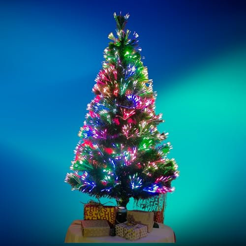 Artificial Christmas Tree Fiber Optic Traditional Star Top Metal Stand Xmas Holiday Home Office Street Decoration Indoor Outdoor (90 Cm)