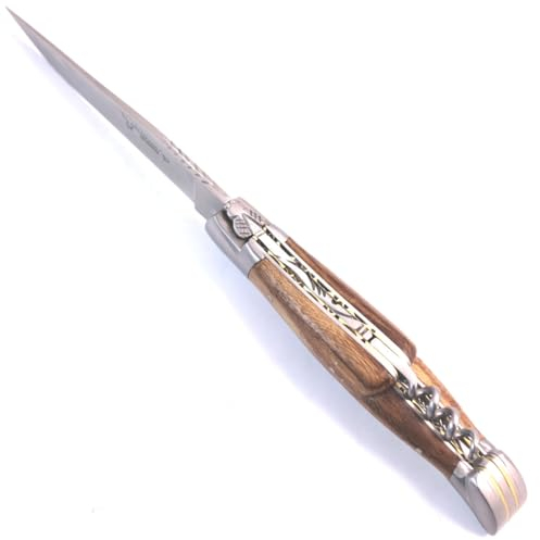 Laguiole en Aubrac Taschenmesser Weinrebe zweiteilig mit Korkenzieher Doppelplatinen Stahl/Messing 12C27 Stahl
