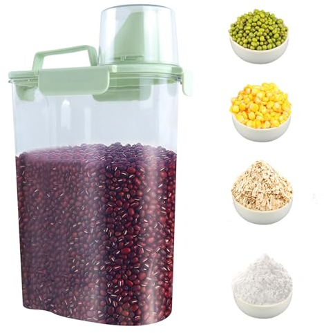 Qivine Cereal Storage Containers, 3L Plastic Cereal Containers with Lids Airtight and Measuring Cup, Clear Rice Storage Container, BPA Free Airtight Food Storage Jar Box for Cereals Rice Food Pasta