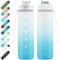 NAVTUE 1L Water Bottle with Straw, Sports Drinks Bottle with Time Markings, Leak Proof, Tritan BPA free for School/Cycling/Running (Blue White)