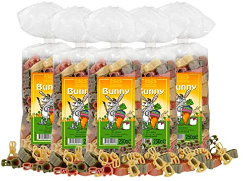 Bull & Bear bunte Osterhasen Nudeln, 5x 250g, Motivnudeln aus Hartweizengrieß, handgefertigt in deutscher Manufaktur, Pasta Geschenk zu Ostern