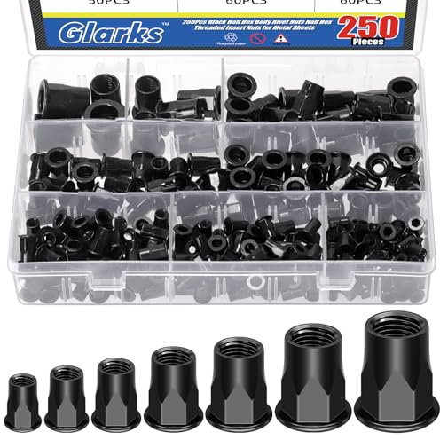 Glarks 250 tuercas de remachado hexagonal roscadas juego de tuercas de remachado de cabeza plana de acero inoxidable galvanizado negro m3 M4 M5 M6 M8 M10 M12 para la industria de la construcción
