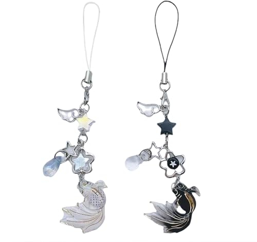 Goiern Lot de 2 pendentifs pour téléphone portable Y2K - Joli cordon pour téléphone portable - Porte-clés - Pendentif d'appareil photo (blanc et noir)