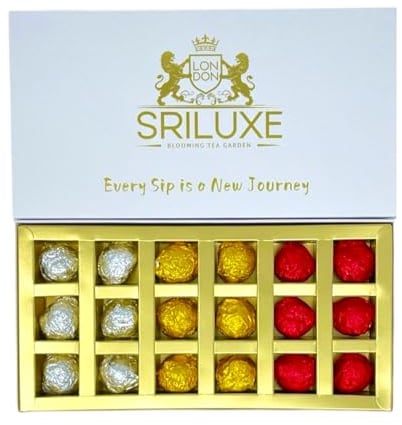 SRILUXE - Premium Blooming Flower Tea - 18 Pieces Assorted Collection | Wonderfully Wrapped in White, Gold and Red | Perfect for Gifting or Self-Indulgence