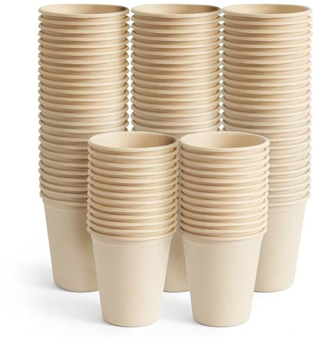 HAAGO 200 Eco-Friendly Sugarcane Cups Biodegradable & Home Compostable - Like Paper Cups, Disposable Cups - 370ml