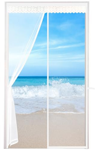 Zanzariera per porta del balcone, 90 x 210 cm, zanzariera per porta del balcone, della cantina e della terrazza, in pizzo bianco