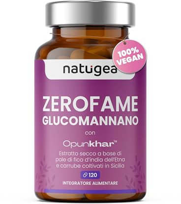 Glucomannano forte. Premium. Arricchito con Pale di fico d'india dell'Etna e Carrube siciliane. Vegano, Fibra Saziante Vegetale ad Alto Dosaggio. ZEROFAME®