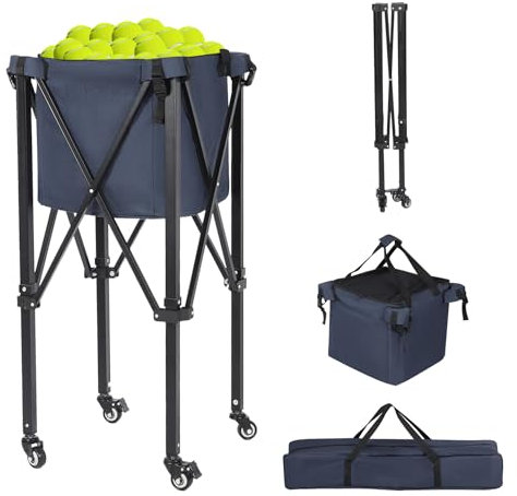 campMax Tennisballwagen klappbar, Leichter Faltbarer Ballwagen mit Rädern & Seitentasche, tragbarer Tennisballkorb aus Aluminium für 180 Tennisbälle
