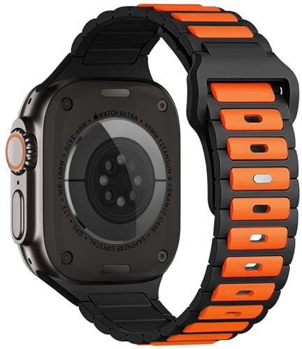 ALFARAY Silikon Armband Kompatibel mit Apple Watch Ultra 2 1 Armband 49mm 46mm 45mm 44mm 42mm für Herren Damen - Alpine Ocean Sportarmband für iWatch Series 10 9 8 7 SE 6 5 4 3 2 1 - Schwarz/Orange