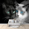 Papier Peint Mural 3D Chat Animal Gris Noir 300x210 cm Papier Peint Murale Panoramique Poster Tapisserie Photo intissé, pour Chambre Salon Personnalisé Murale Décoration