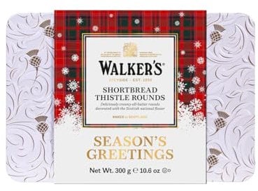 Walkers Shortbread Thistle Rounds Season's Greetings 300g Tin | Premium Scottish Butter Cookies in Festive Gift Tin (2 Tins)