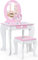 FANTASK Kinderschminktisch mit Schublade und abnehmbarem Spiegel, Prinzessinnenschminktisch mit Hocker, rosa und weißer Schminktisch für Mädchen von 3-7 Jahren