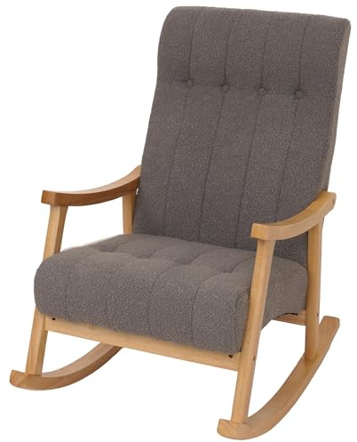 Mendler Schaukelstuhl HWC-K10 Holz - dunkelgrau, Gestell Natur | Relaxsessel, FSC®, Stoff/Textil, Bouclé, (450g/m²)