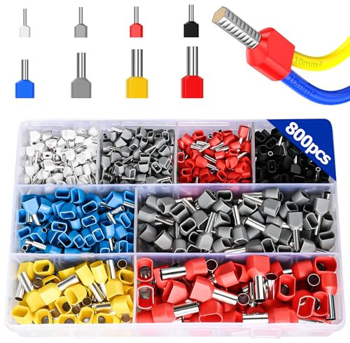 Preciva 800 pezzi doppio Puntalini Elettrici a Crimpare, anello a crimpare, linguetta a crimpare Dimensione 2 * 0,5-10mm² Adatto per la crimpatura fai da te e industriale.