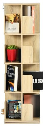 ZZINOKE Libreria Girevole, 4 Ripiani e 16 Scomparti, Base Quadrata Girevole a 360°, Adatta per Soggiorno, Camera da Letto, Ufficio, Cameretta, 39×39×128cm, Colore Rovere