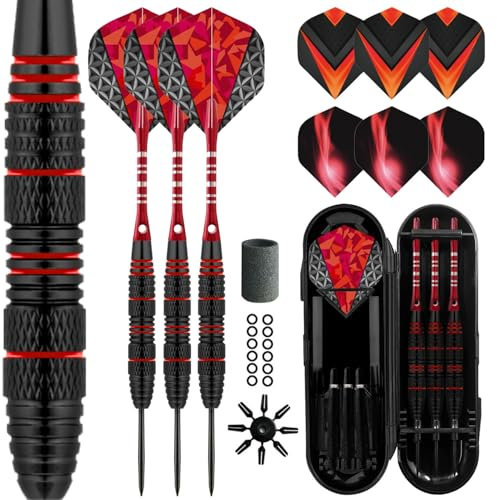 Lavishio Professionelles Dart-Set mit Stahlspitze, 3 Aluminium-Schäfte, Stahlspitze, professionelles Dart-Set mit Stahlspitze, 3 zusätzliche Dart-Flights, 3 Ersatz-Kunststoff-Schäfte (rot)