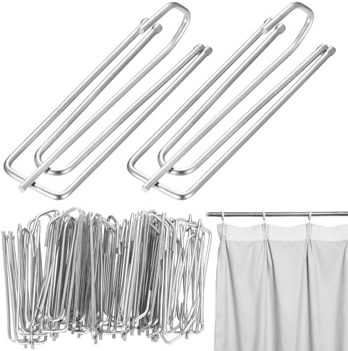 50 Stück Gardinenhaken Metall, Edelstahl Vorhanghaken für Schienen, 4 Zinken Faltenhaken Vorhang Haken für Schienen, Vorhänge Haken Clips Klammer zum Einhängen für Gardinen Vorhangringe