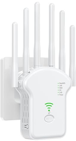 WiFi Extender 6 Antennas,Wireless Signal Booster with Ethernet Port, Repeater/Router/AP 3-in-1 Modes, Long Range Wall Wireless Router AmplifierPenetration for Home & Gaming, 1-Tap Easy Setup