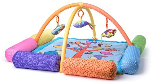 Woodyland Giocattolo educativo per bambini, coperta da gioco e gattonare, con arco e 6 ruote da gioco