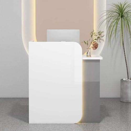 Generisch Moderner Empfangstresen mit abschließbarer Schublade, platzsparender Tresen für Salon, Lobby oder Büro (Weißgrau)