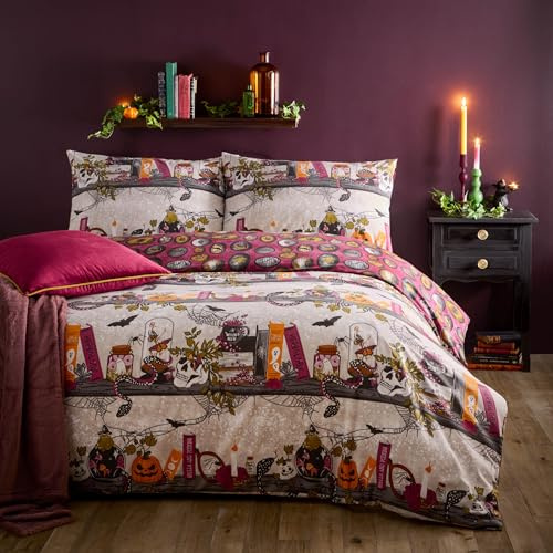 furn. Witchy Tales Duvet Cover Set (Multicolour - Super King) | Reversible Halloween Magic Potion Easycare Polycotton Bedding