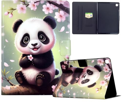 Mldjomid Coque Compatible pour Tablette iPad (9/8/7th Generation 2020/2019)/iPad Air 3/iPad Pro 10.5 Housse en Cuir PU Portefeuille Stand Dormir/Réveiller Auto Étui de Protection,Panda Sakura