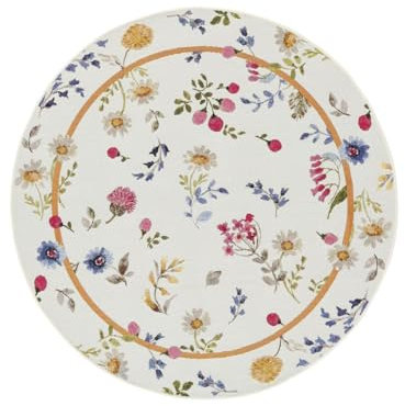 RugVista Flora, In & Outdoor-Teppich, Ø 150 cm, Rund, Mittlerer Stapel, Diele, Patio, Nur Handwäsche, UV-beständig, Mehrfarbig