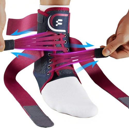 Fitomo Sprunggelenkbandage, Einstellbares Fußbandage mit Abnehmbarem Stabilisator, Fußbandage für Plantarfasziitis, Arthritis, ACL, Gelenkschmerzen, Fersensporn, Sport, 1 Stück