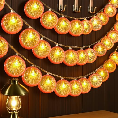 ALEGRE Lichterkette Orange,1,5 M 10 LED Orangenscheiben Lichterkette Batterie mit Timer,Zitronen Lichterketten Innen Außen,Lichterketten Batteriebetrieben für Herbst Halloween Terrasse Wohnzimmer Deko