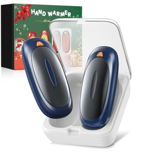 Handwärmer Elektrisch 2er Set 4000mAh Taschenwärmer Wiederverwendbar Mit 10000mAh Ladecase, 3 Heizstufen Doppelter Heizung Handwärmer USB C Aufladbar für Skifahren, Camping Geschenk (Navy Blau)