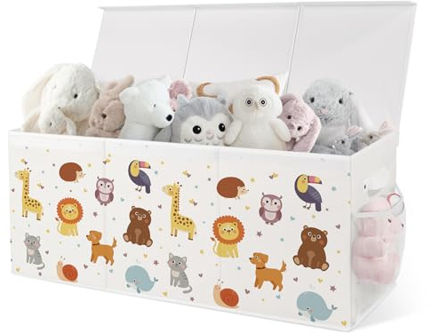 omedecal Spielzeugkiste Aufbewahrungsbox mit Deckel Kinder - Süße Tiere | 96 x 32 x 40 cm, Faltbare und Platzsparend für Kinderzimmer